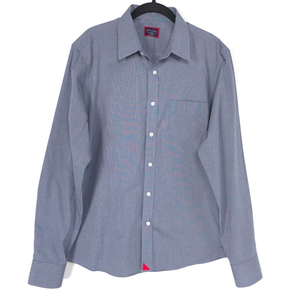 UNTUCKit NWOT Men’s Shirt LARGE Slim Fit Pio Cesare Wrinkle Free Nav Houndstooth